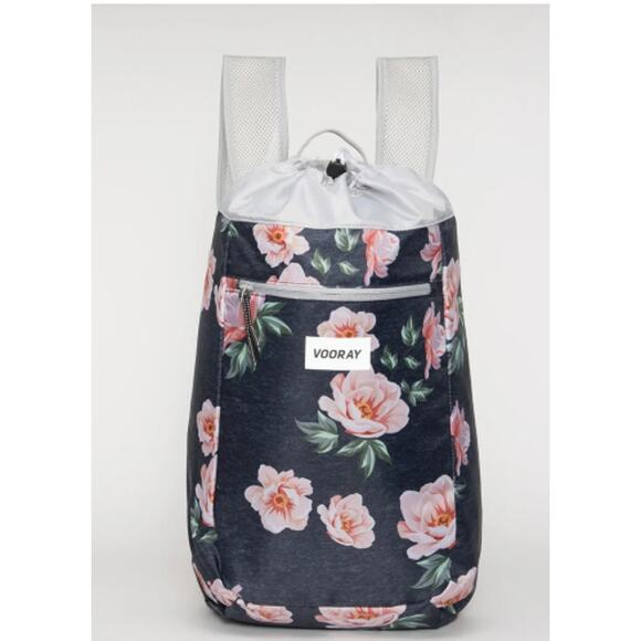 Vooray Stride Cinch Gray Floral Rose Gray 13L Drawstring Backpack Women One Sz - Picture 7 of 15